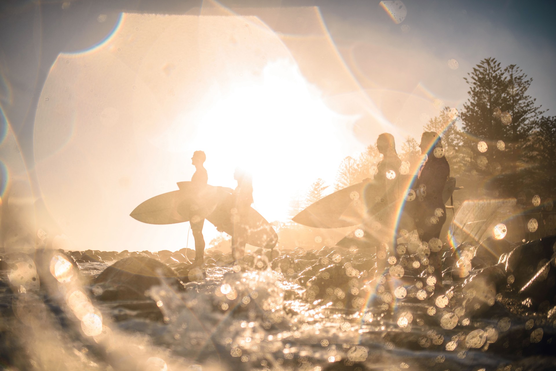 Portrait of Burleigh Heads Surfers Looking at Morning Waves